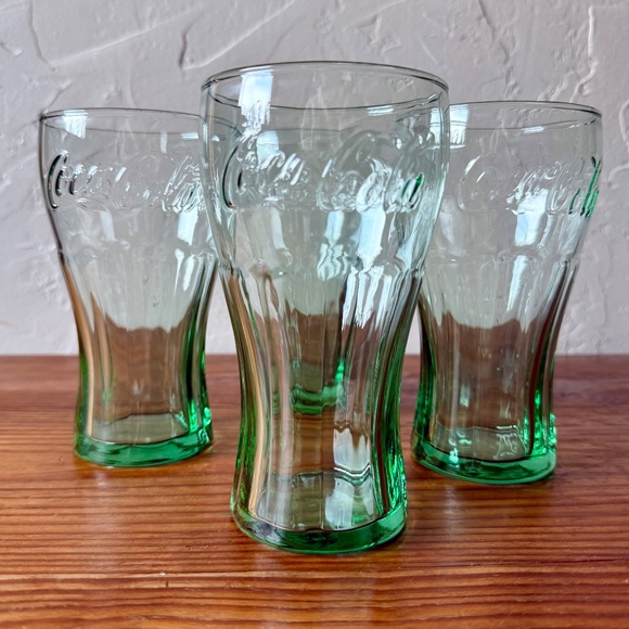 Set of 4 | Vintage Libbey Coca-Cola Glasses | Green Tint | Georgia Green - Picture 9 of 13
